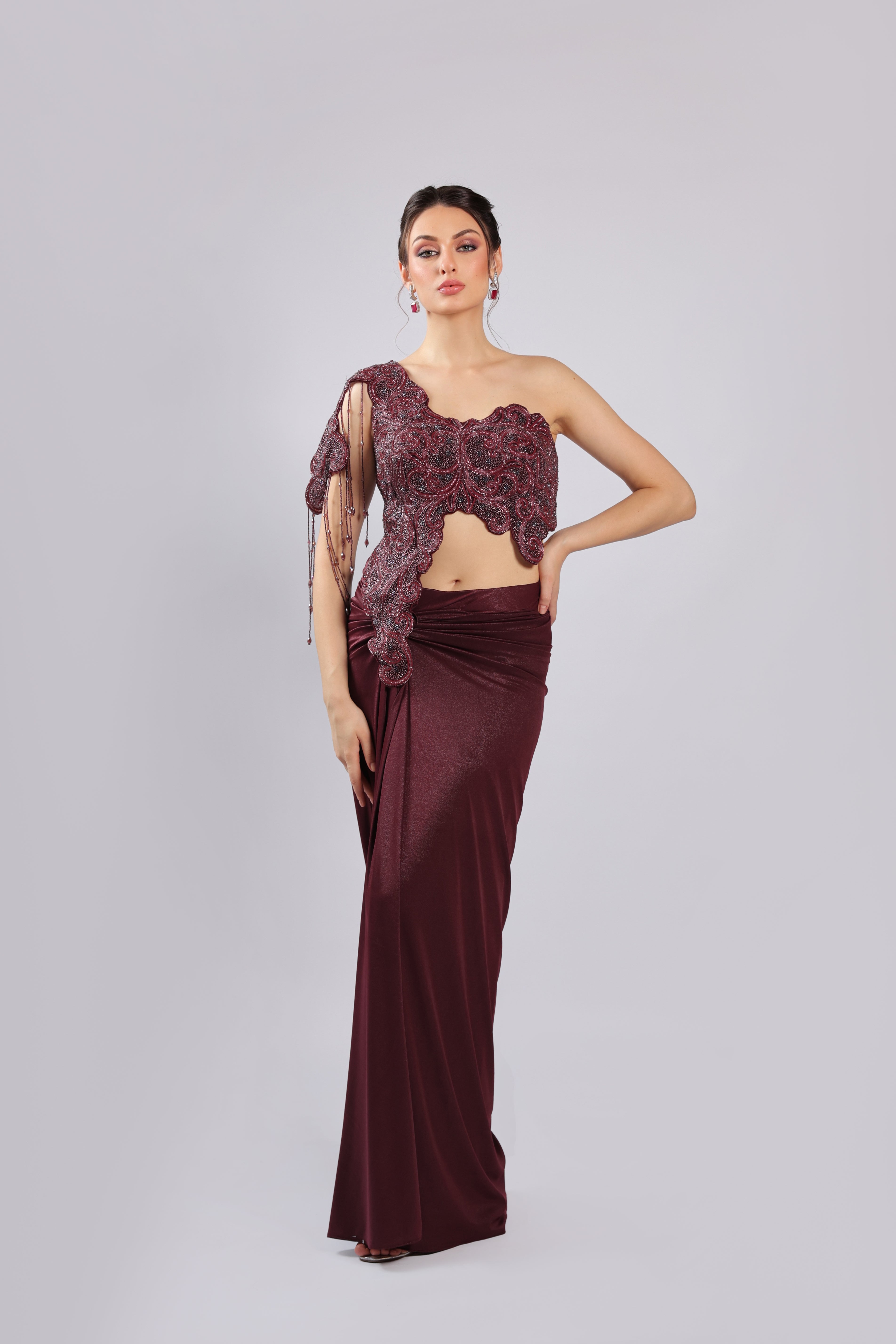 Mahroon Lycra Rm Saree