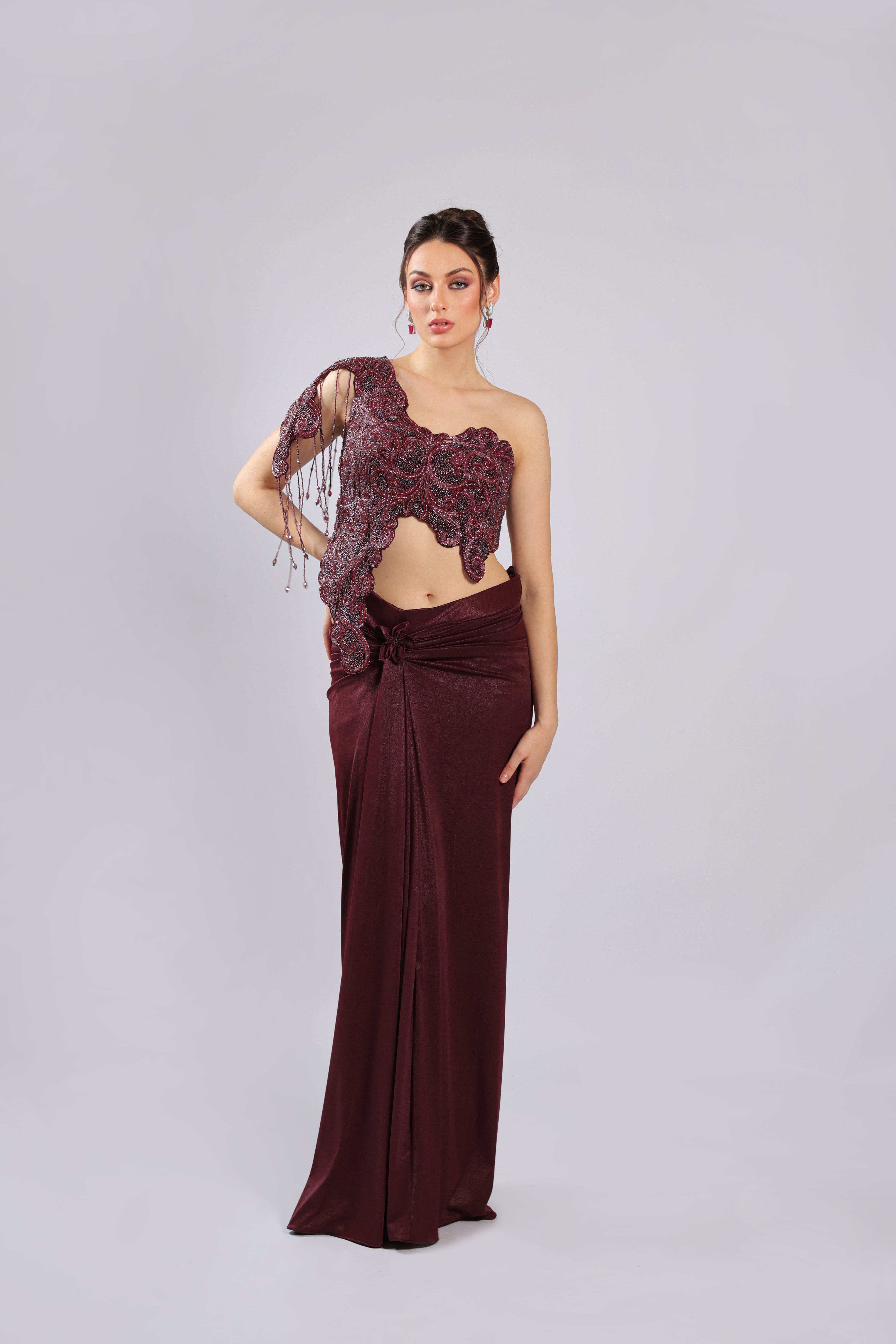 Mahroon Lycra Rm Saree