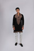 Black Mughal Zari, Resham & Sequin Embroidered Sherwani