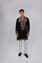 Black Mughal Zari, Resham & Sequin Embroidered Sherwani