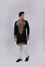 Black Mughal Zari, Resham & Sequin Embroidered Sherwani