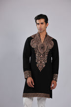 Black Mughal Zari, Resham & Sequin Embroidered Sherwani