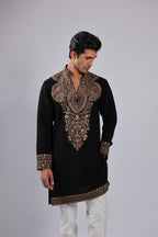 Black Mughal Zari, Resham & Sequin Embroidered Sherwani