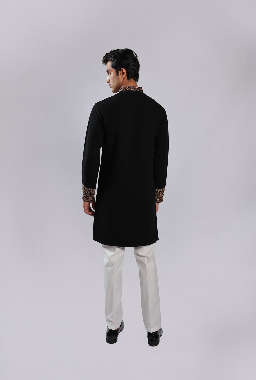 Black Mughal Zari, Resham & Sequin Embroidered Sherwani