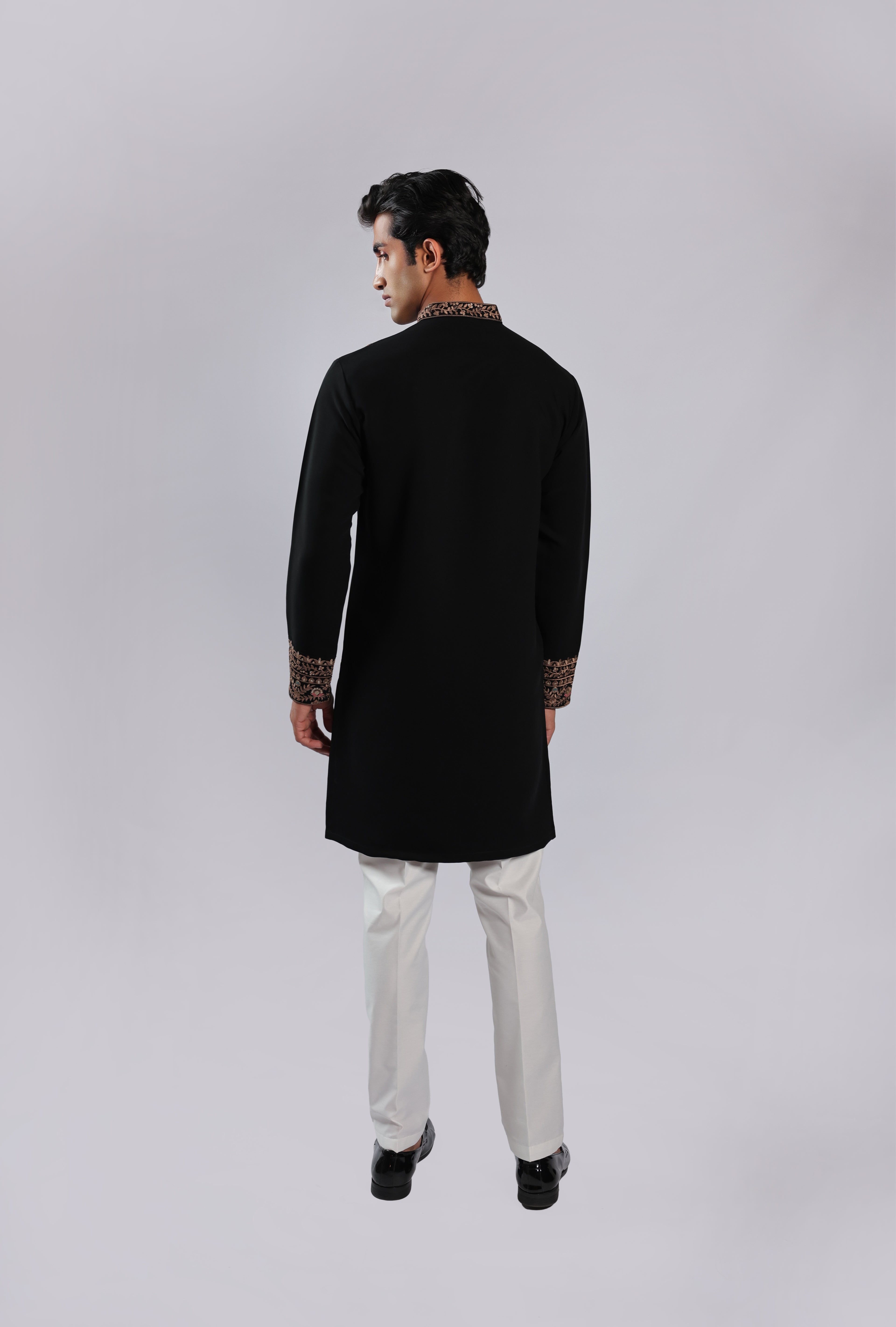 Black Mughal Zari, Resham & Sequin Embroidered Sherwani