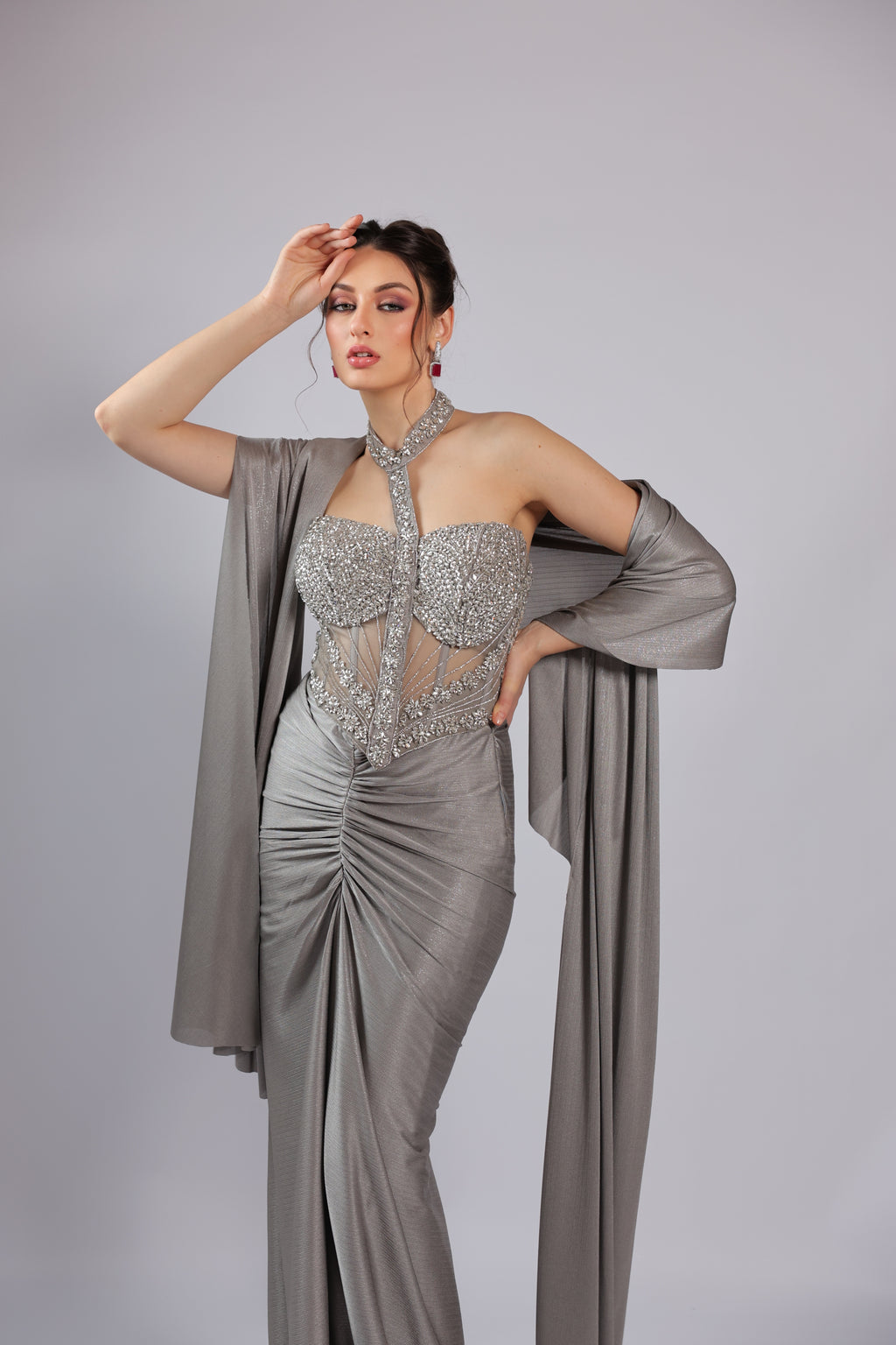 Grey Lycra Lehenga Choli