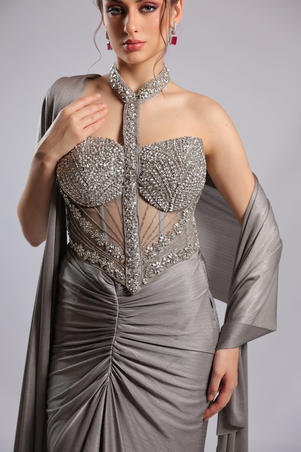 Grey Lycra Lehenga Choli
