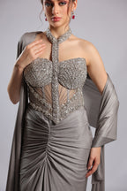 Grey Lycra Lehenga Choli