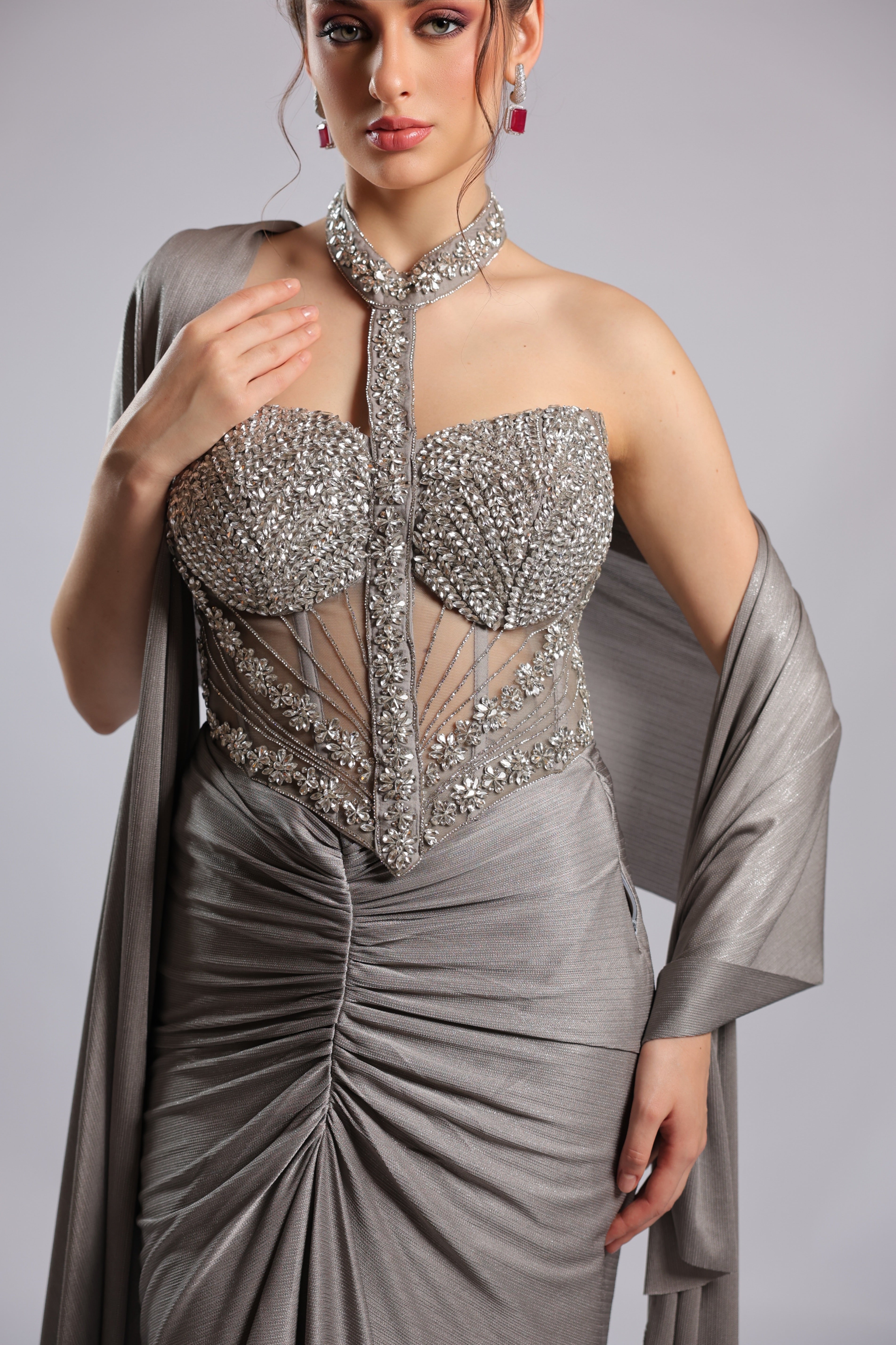 Grey Lycra Lehenga Choli