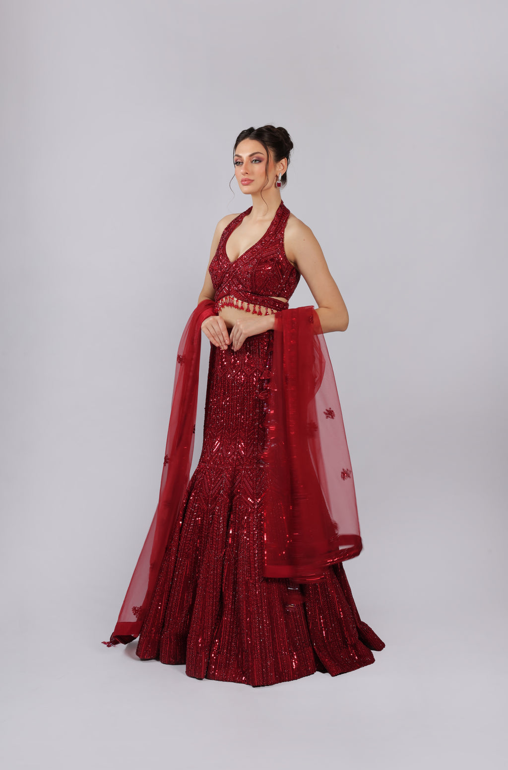 Mahroon Net Lehenga Choli