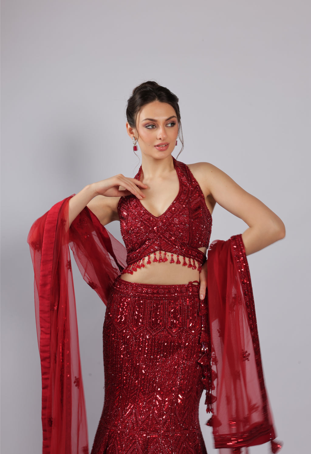Mahroon Net Lehenga Choli