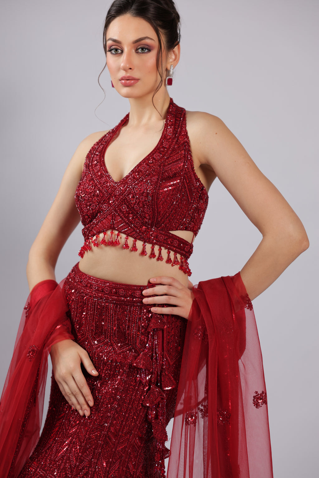 Mahroon Net Lehenga Choli