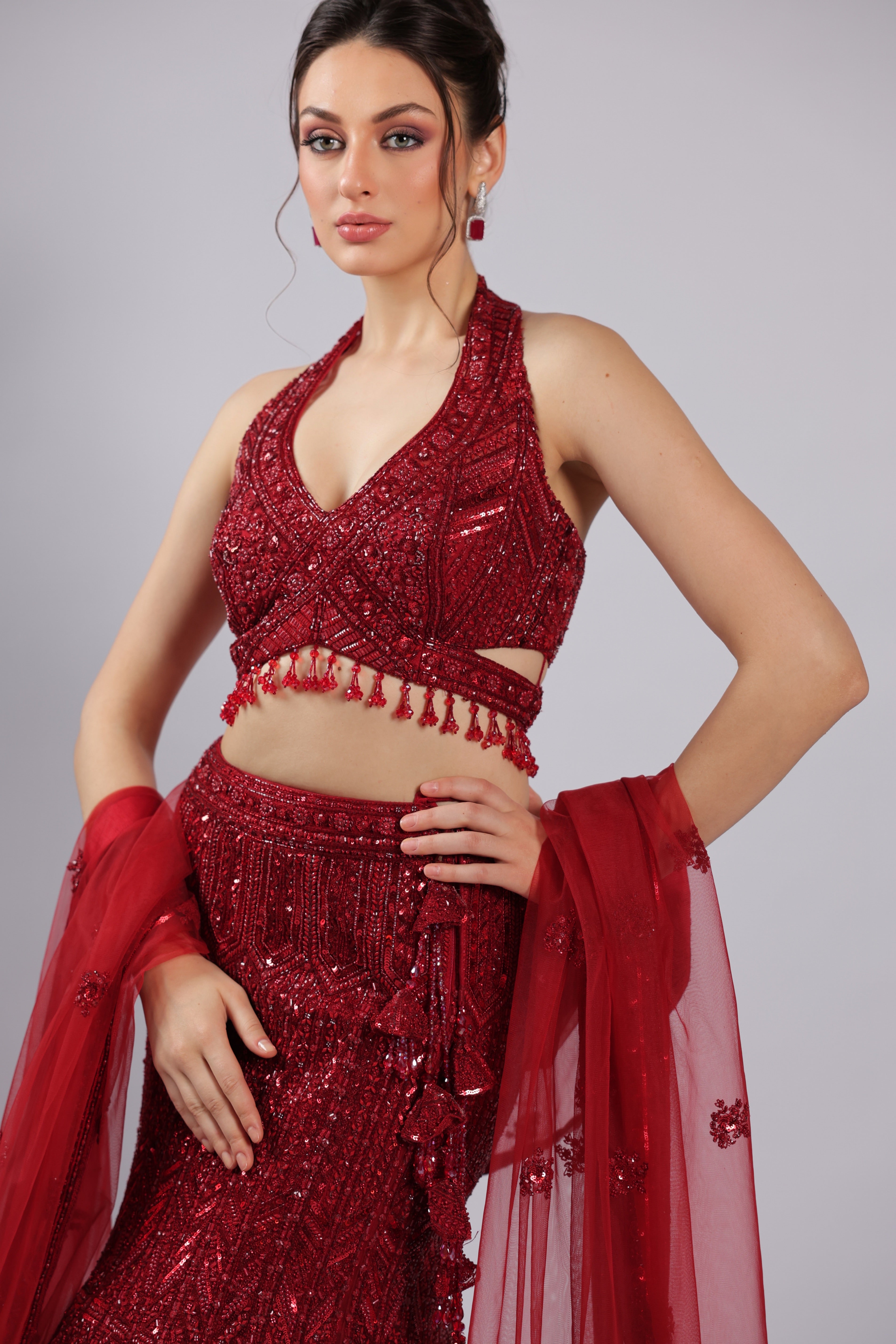 Mahroon Net Lehenga Choli