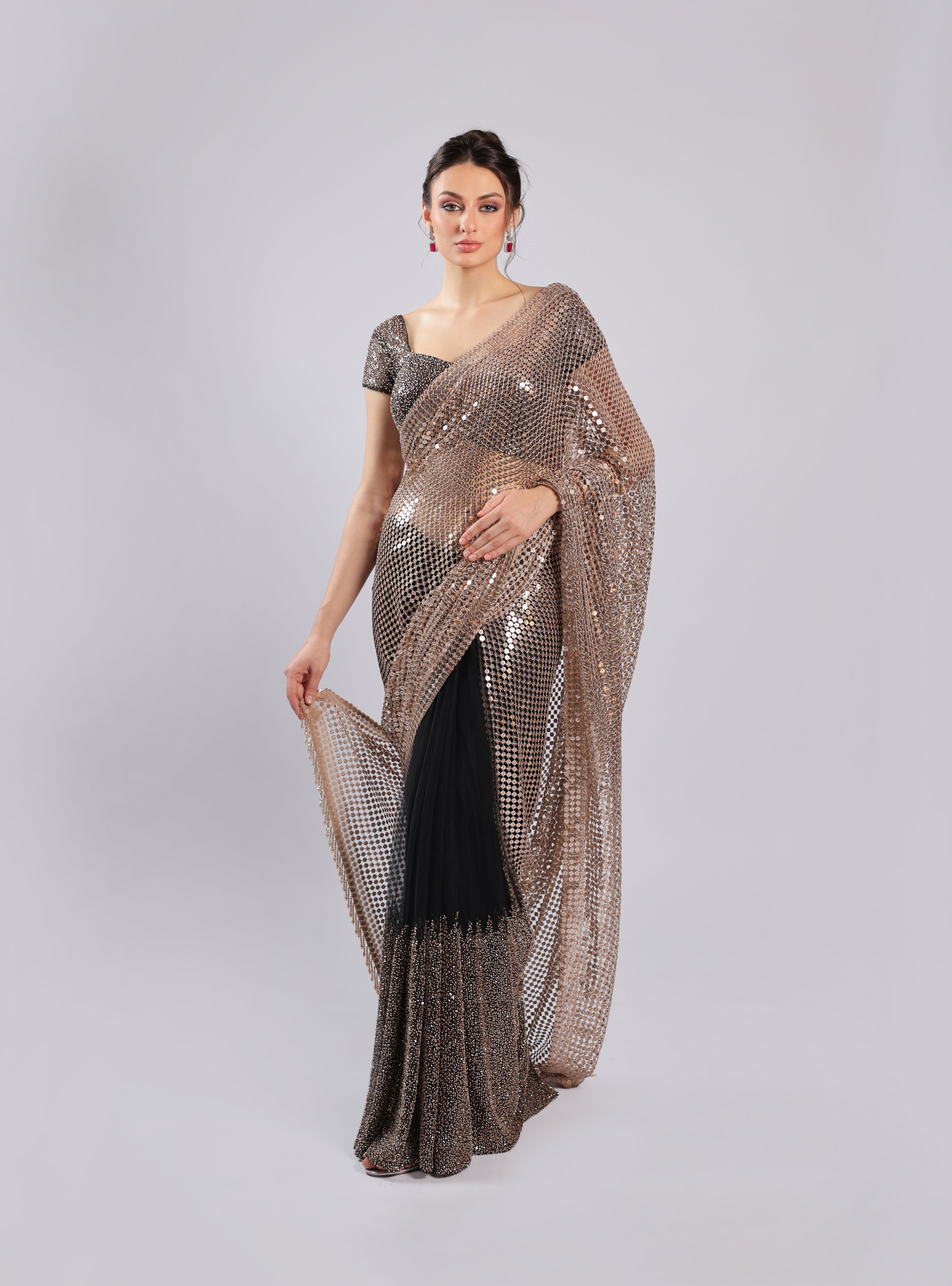 Black Net Saree