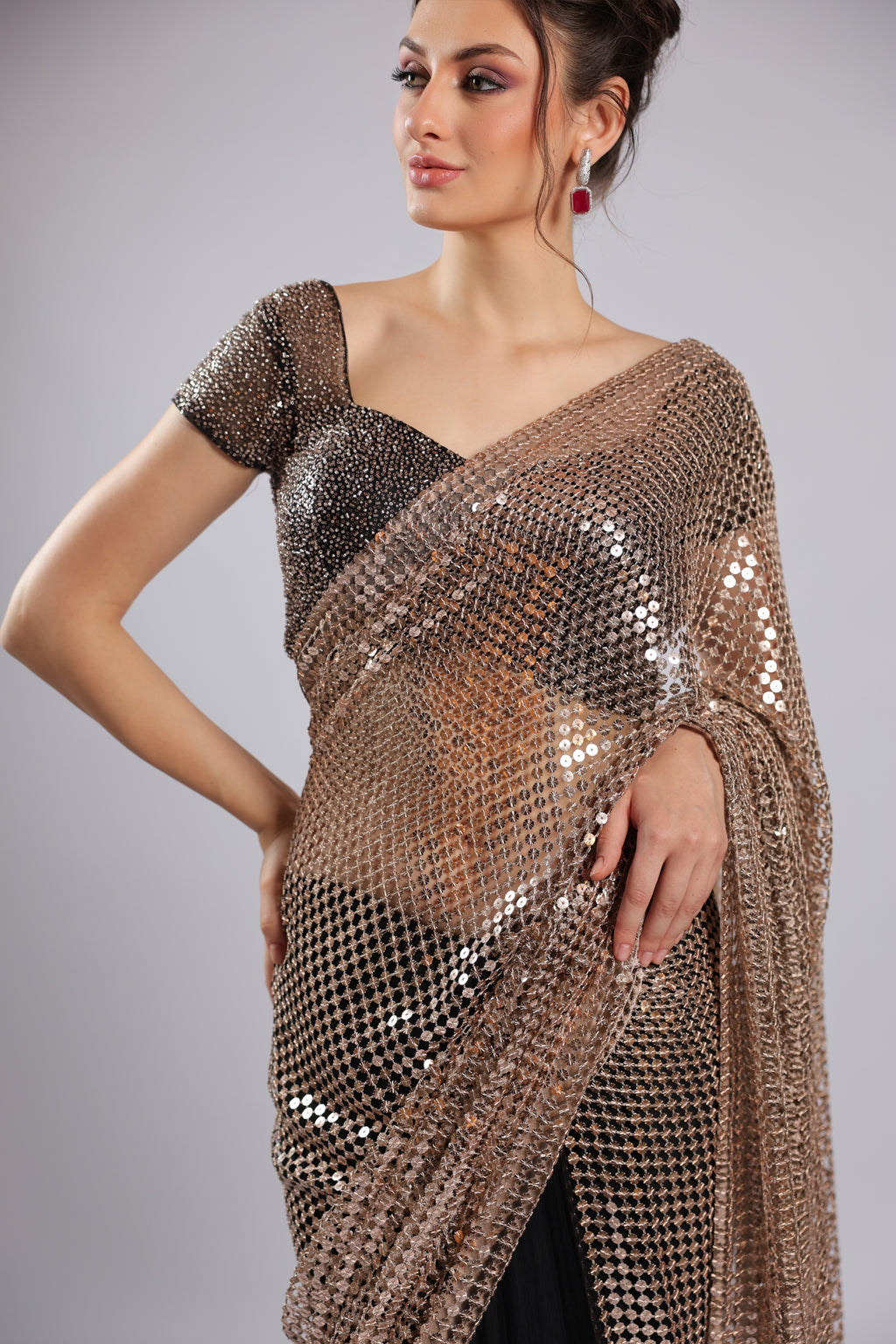 Black Net Saree
