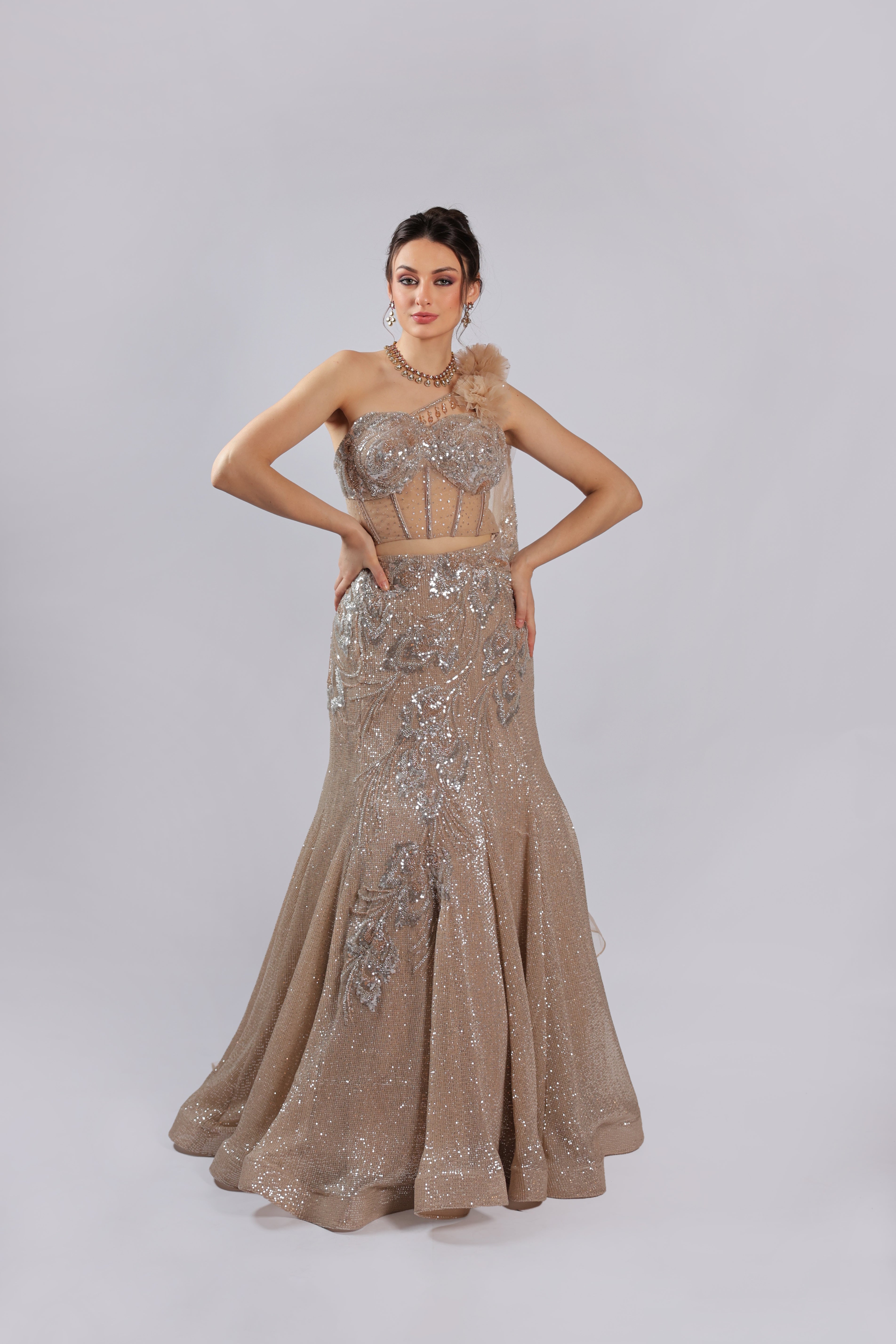 Golden Net Lehenga Choli