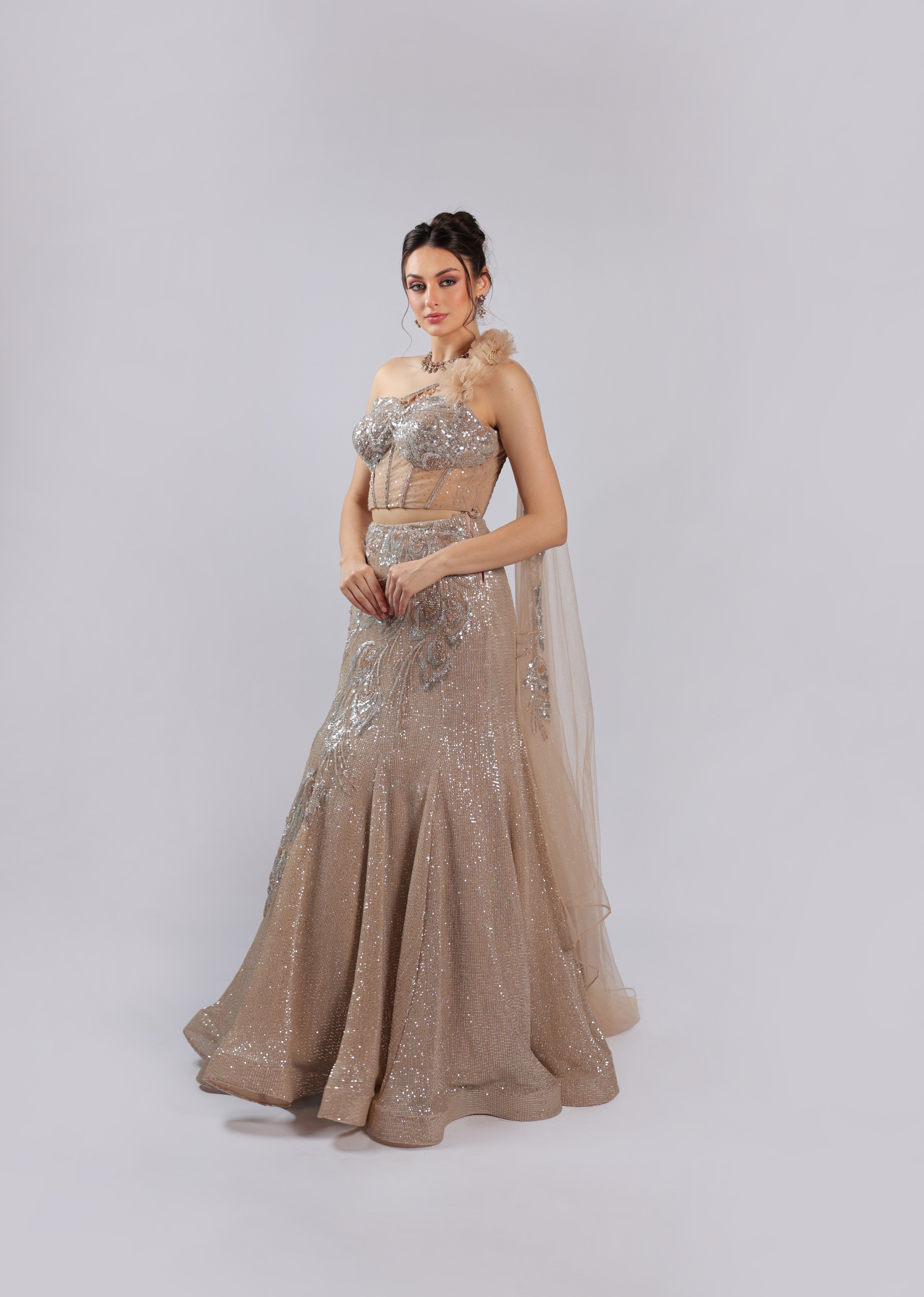 Golden Net Lehenga Choli
