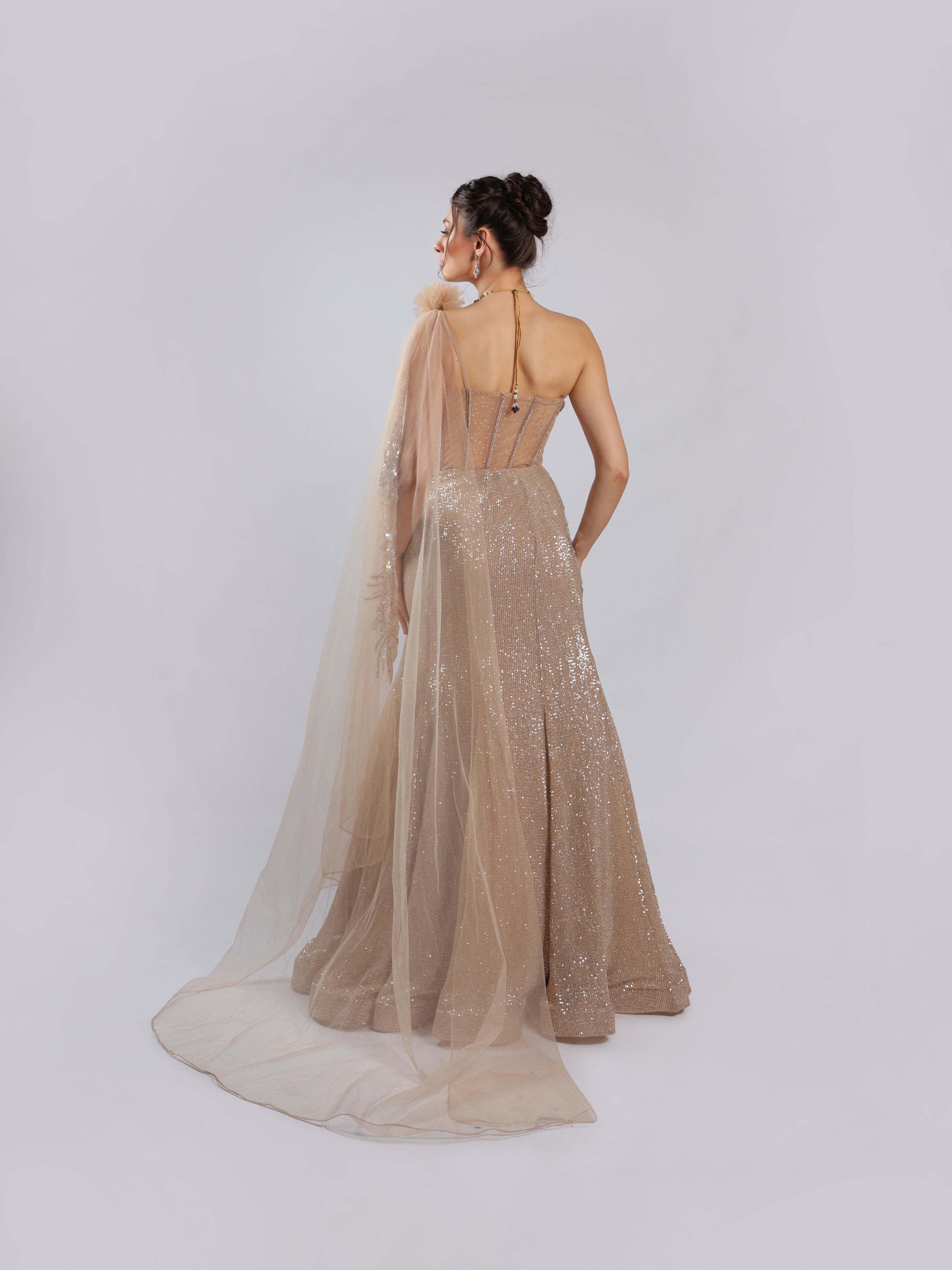 Golden Net Lehenga Choli