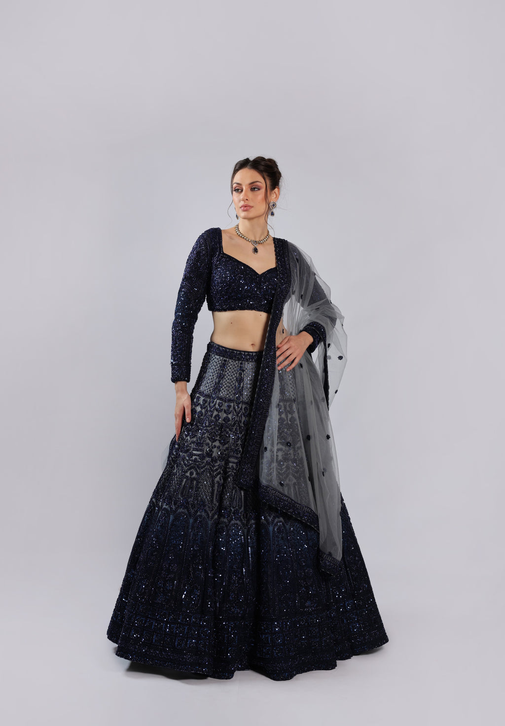 Navy Blue Net Lehenga Choli