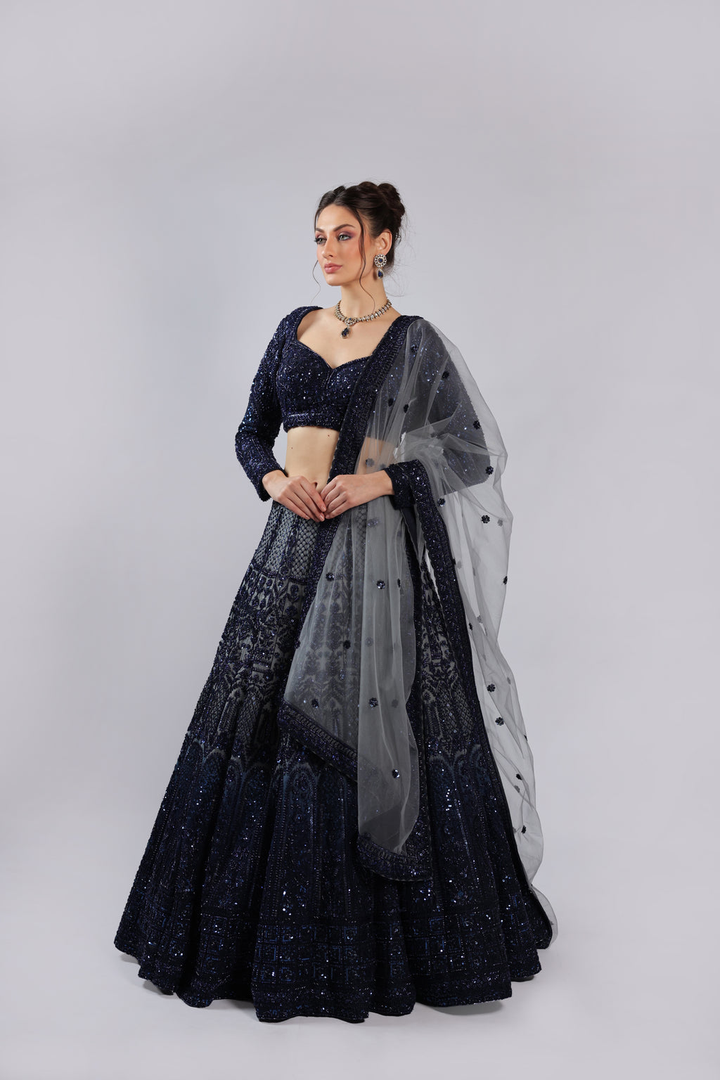 Navy Blue Net Lehenga Choli