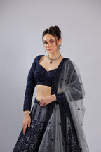 Navy Blue Net Lehenga Choli