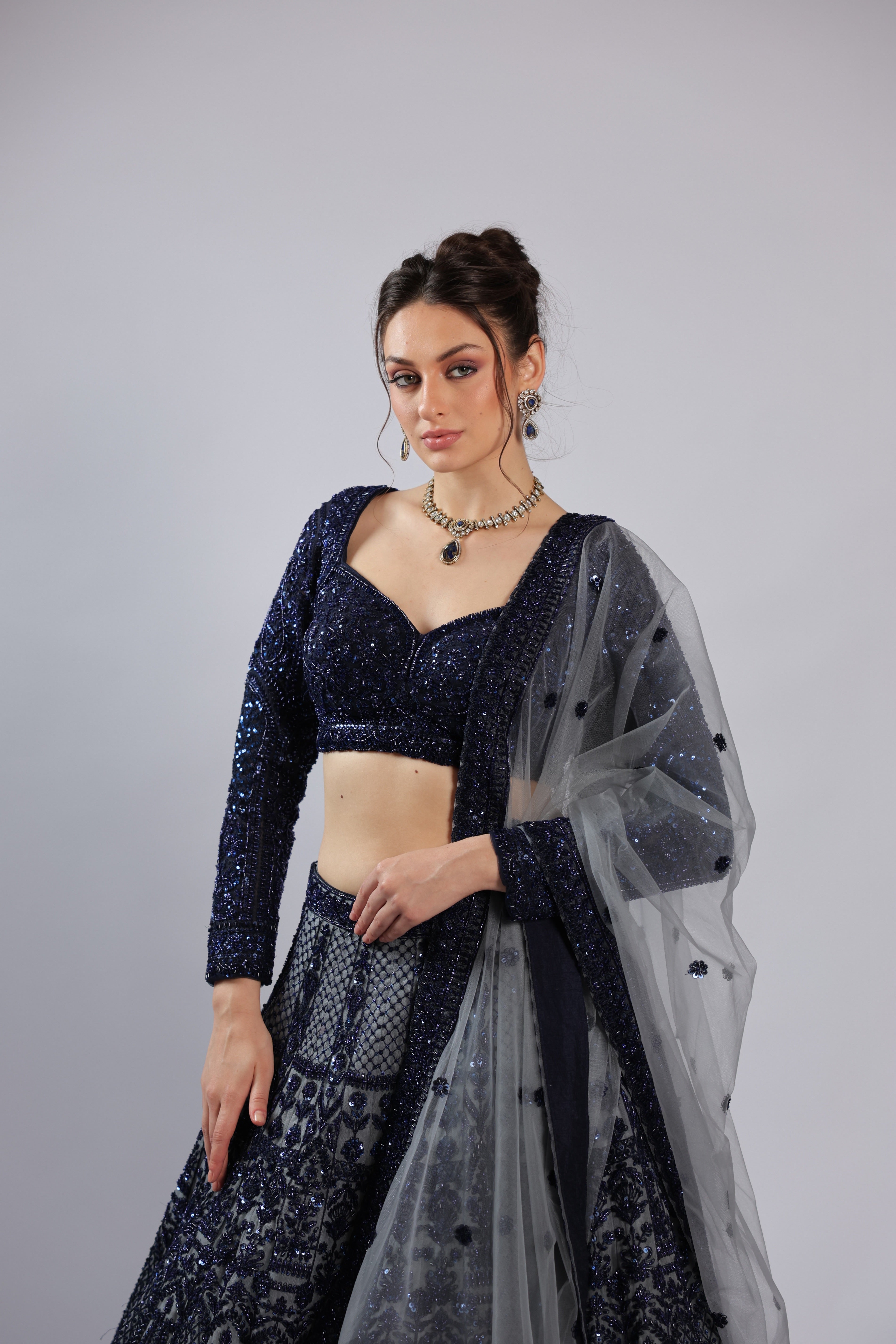 Navy Blue Net Lehenga Choli