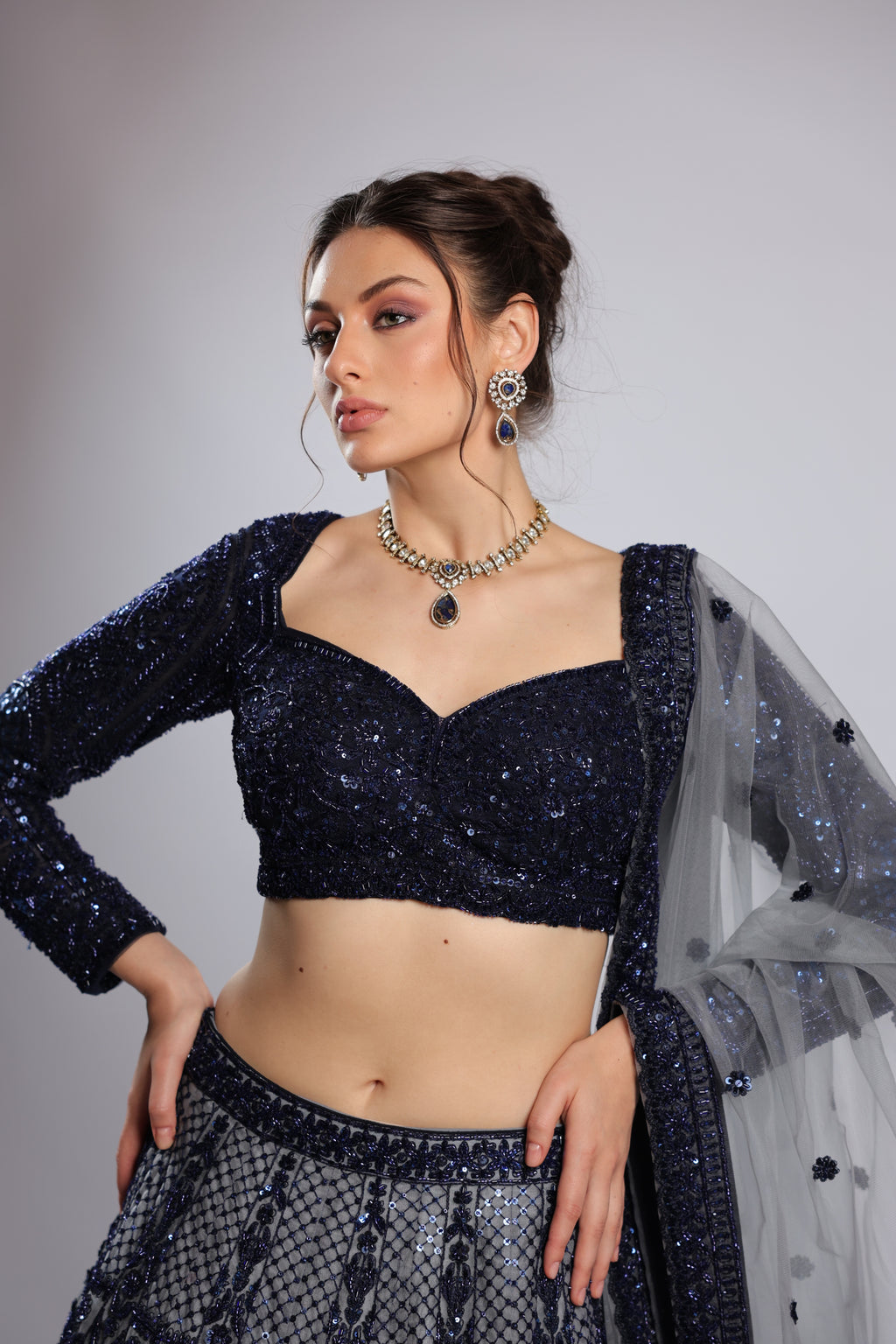 Navy Blue Net Lehenga Choli