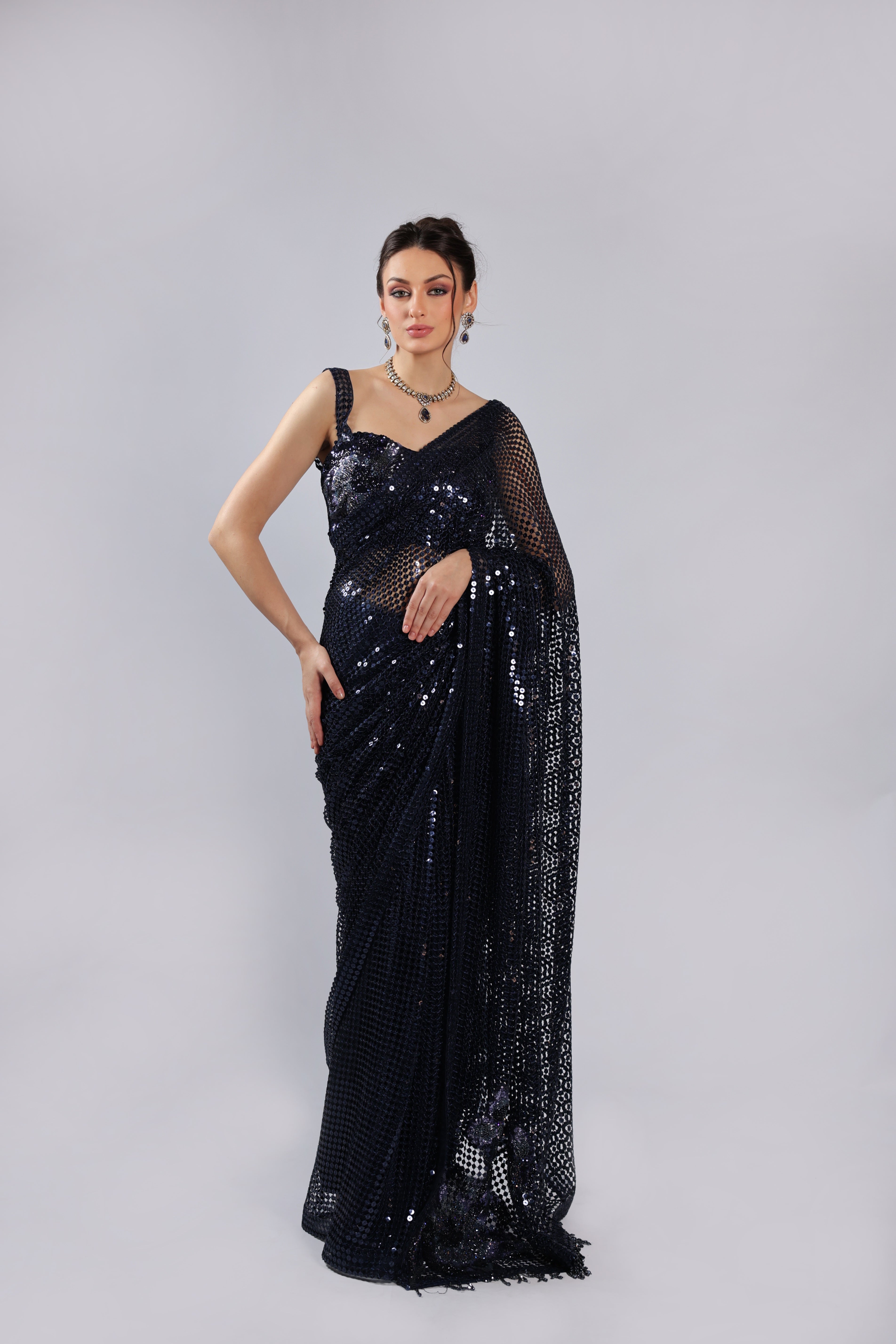 Navy Blue Net Saree