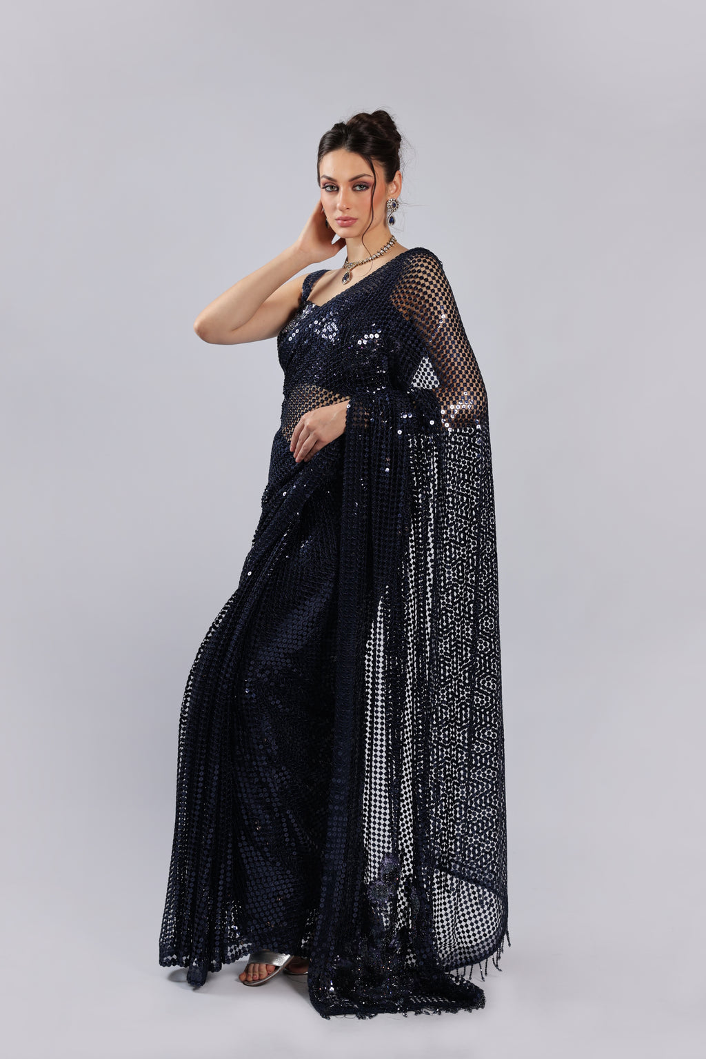 Navy Blue Net Saree