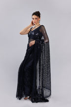 Navy Blue Net Saree
