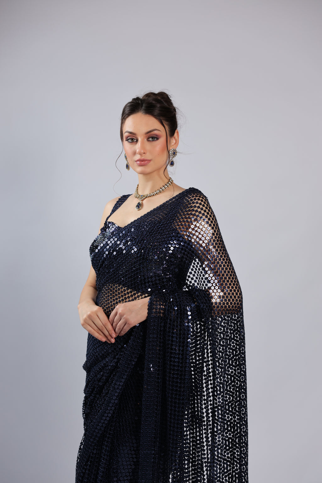 Navy Blue Net Saree