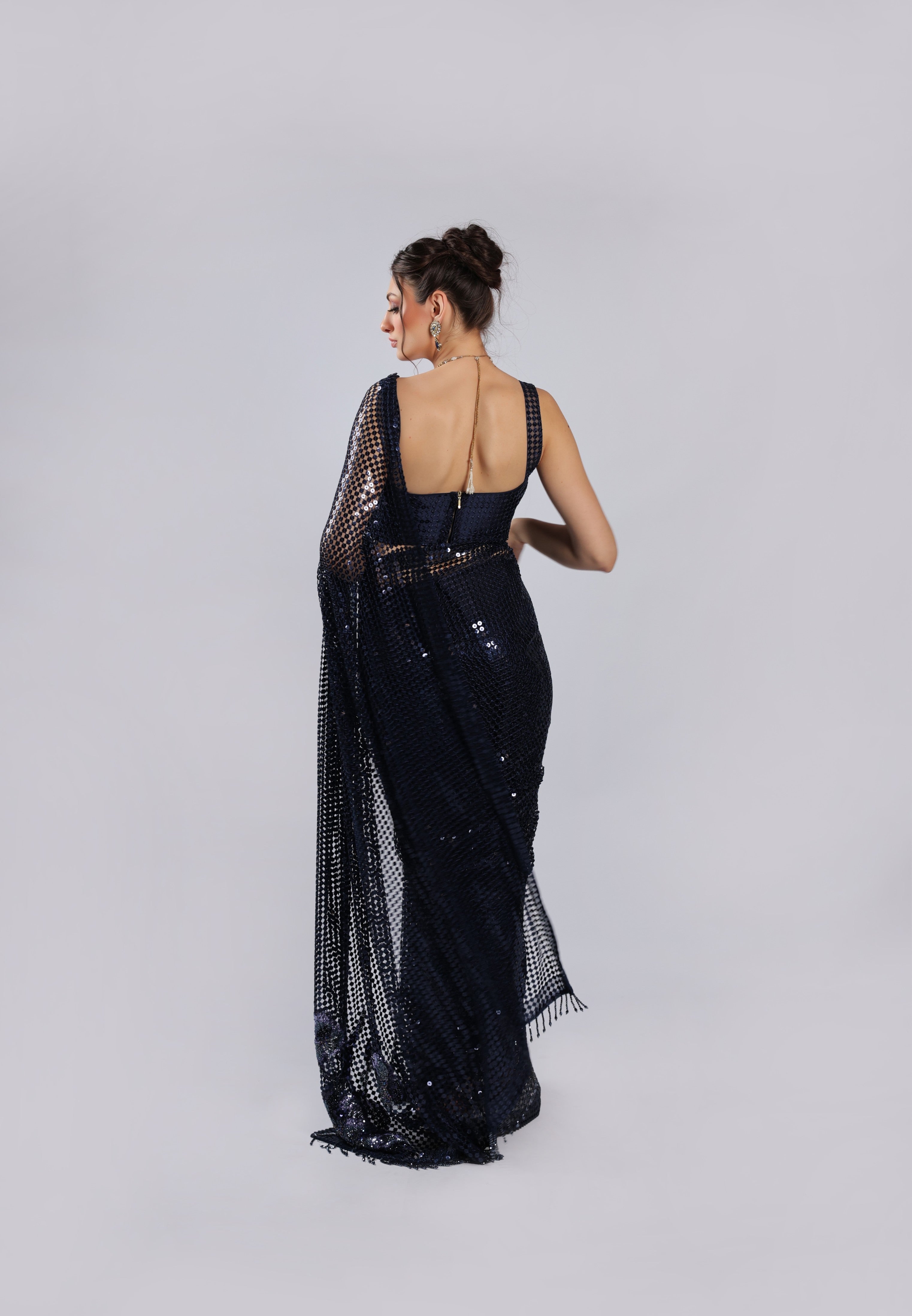 Navy Blue Net Saree