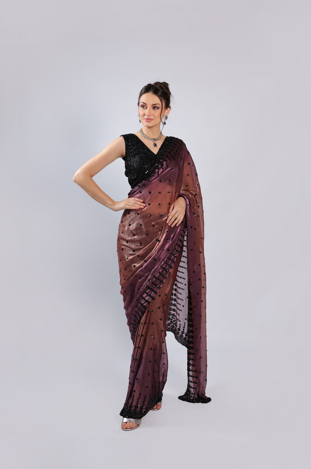 Wine Organza Saree