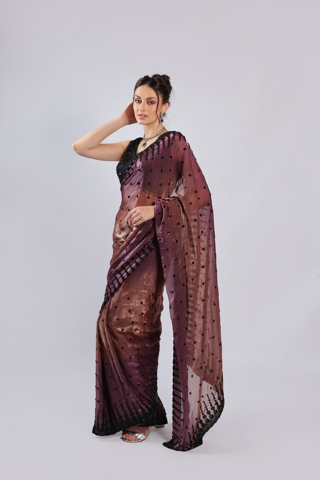 Wine Organza Saree