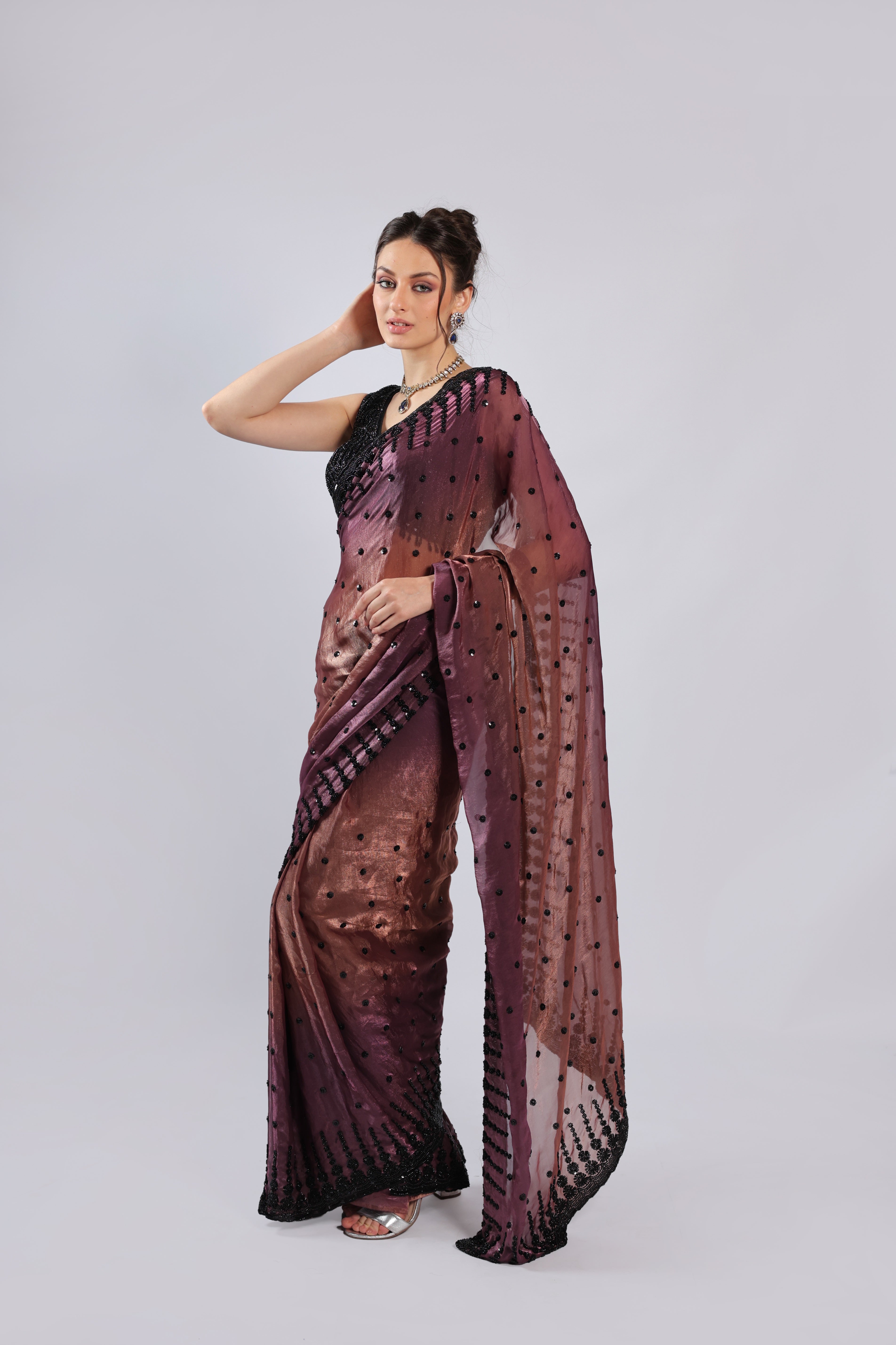 Wine Organza Saree
