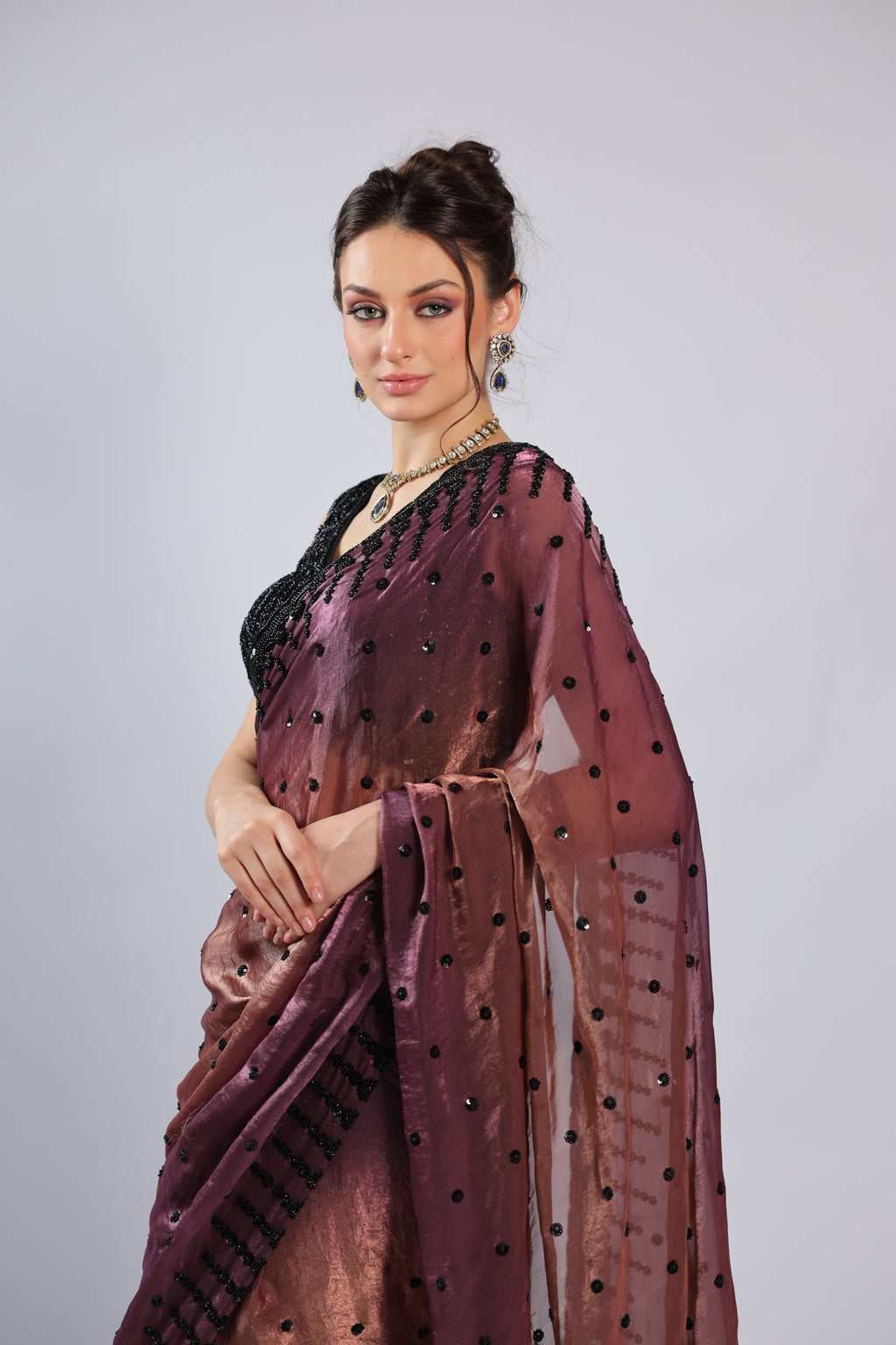Wine Organza Saree