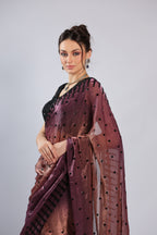 Wine Organza Saree
