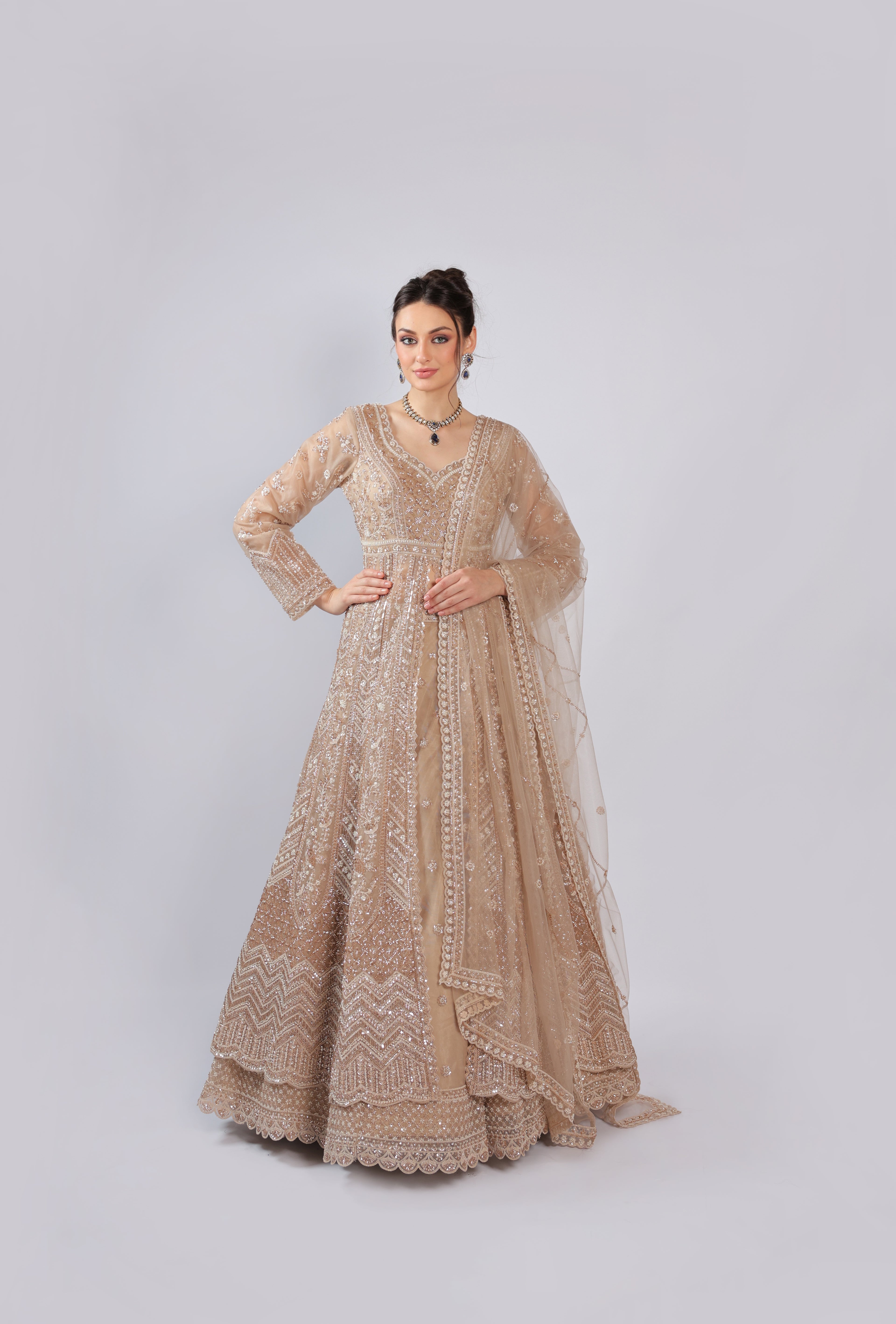 Golden Net Lehenga Choli