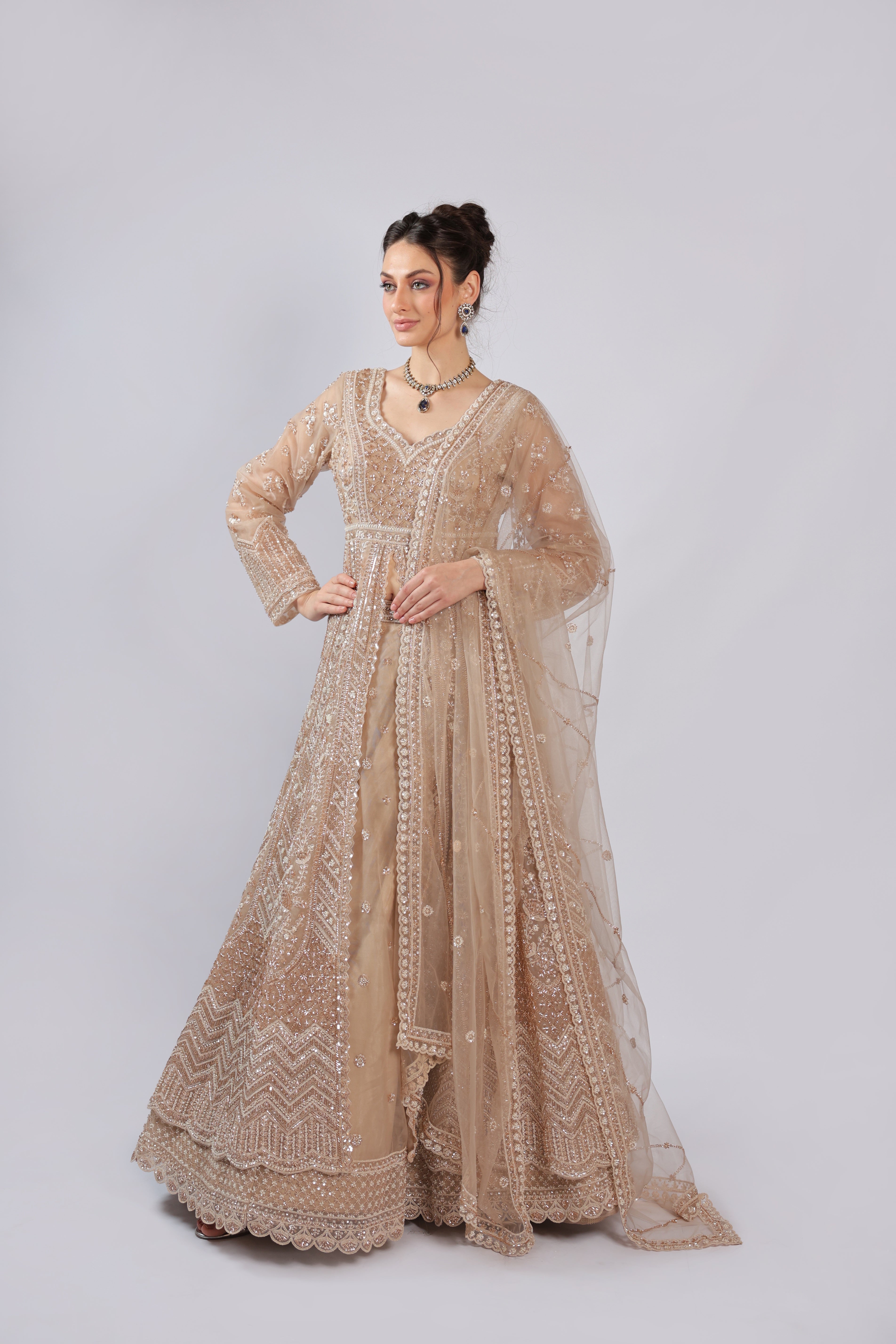 Golden Net Lehenga Choli