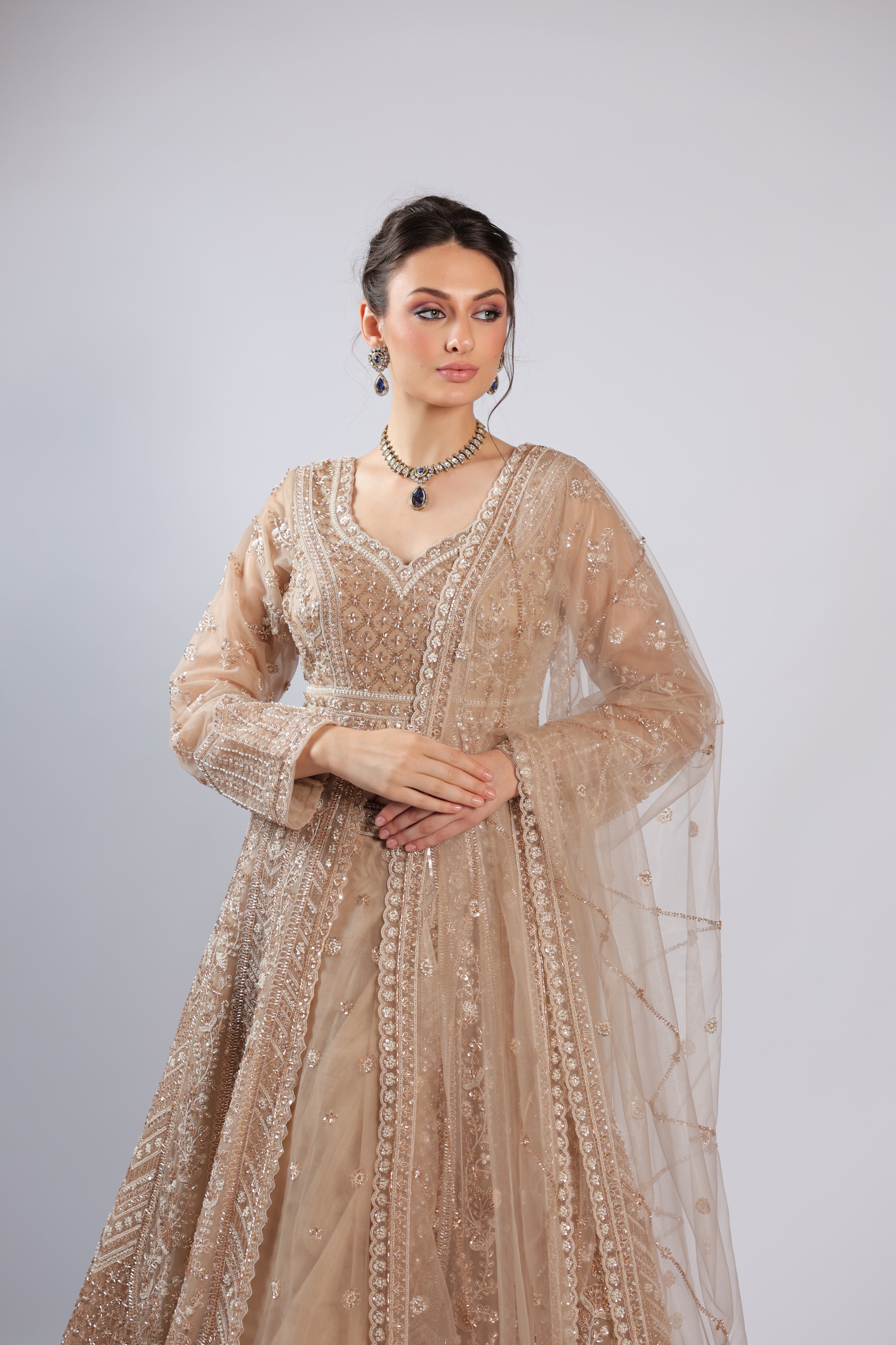 Golden Net Lehenga Choli