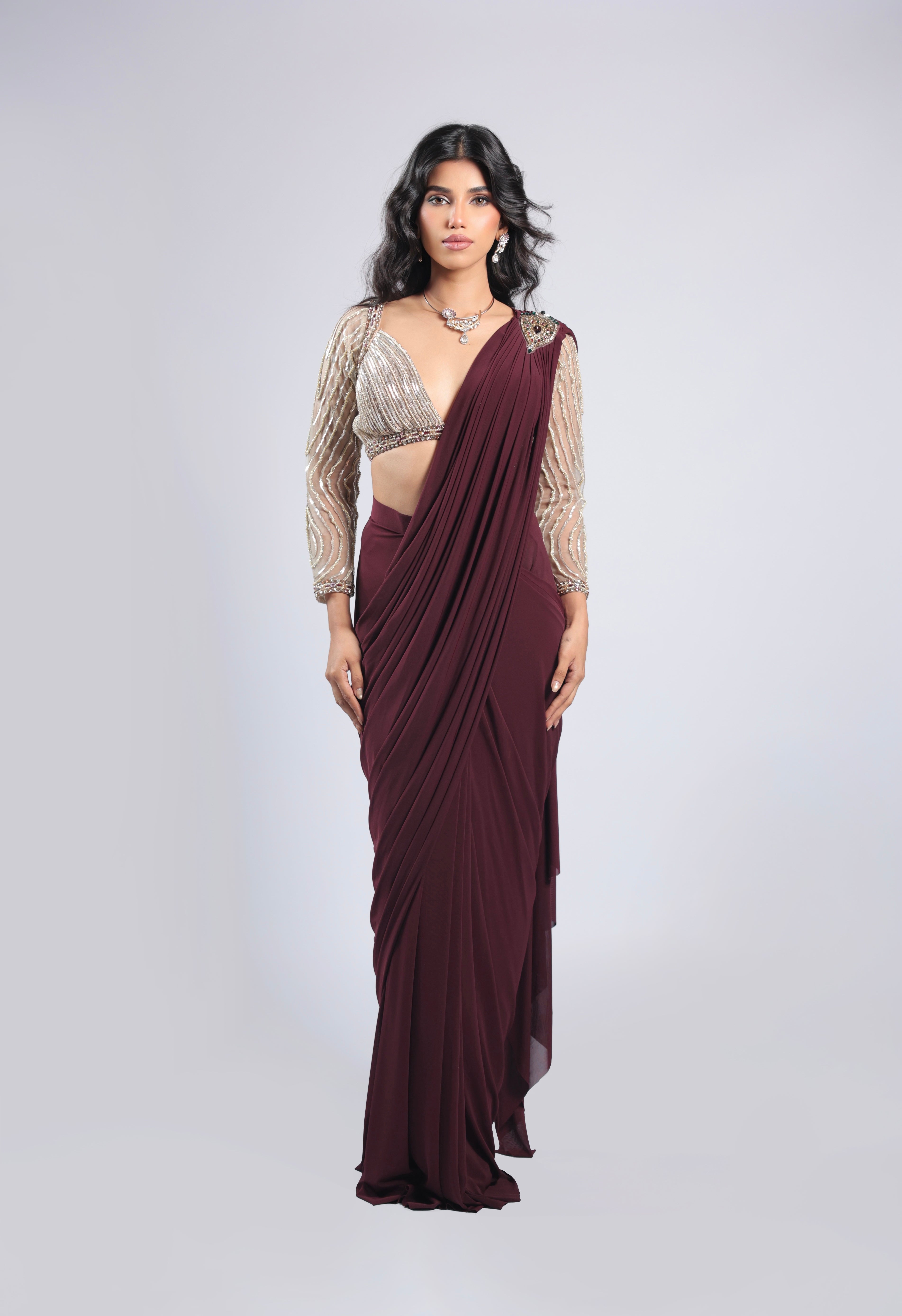 Mahroon Rm Saree in Lycra with Sequins &  Beat Work