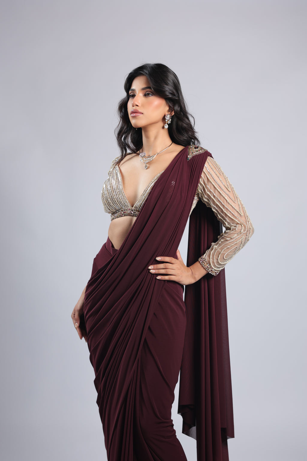 Mahroon Rm Saree in Lycra with Sequins &  Beat Work