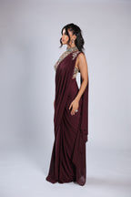 Mahroon Rm Saree in Lycra with Sequins, Emerald Stone & Cutdana Work