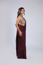 Mahroon Rm Saree in Lycra with Sequins, Emerald Stone & Cutdana Work
