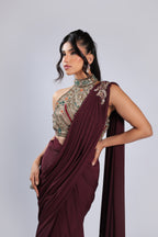 Mahroon Rm Saree in Lycra with Sequins, Emerald Stone & Cutdana Work