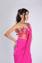 Pink Drape Saree in Lycra with Sequins & Stone Work