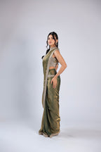 Green Rm Saree in Tissue with Zari, Sequins & Mirror Work