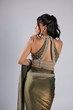Green Rm Saree in Tissue with Zari, Sequins & Mirror Work