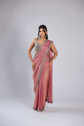 Pink Drape Saree in Tissue with Zari &  Mirror Work