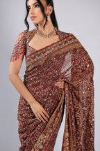 Mahroon Saree in Georgette with Aari & Gotta Patti Work